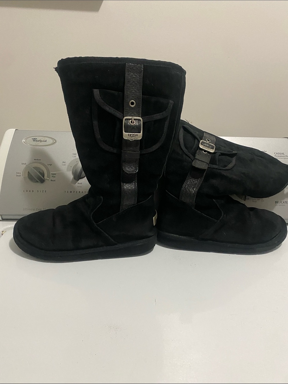 UGG Black Suede Mid-Calf Buckle Detail Boots